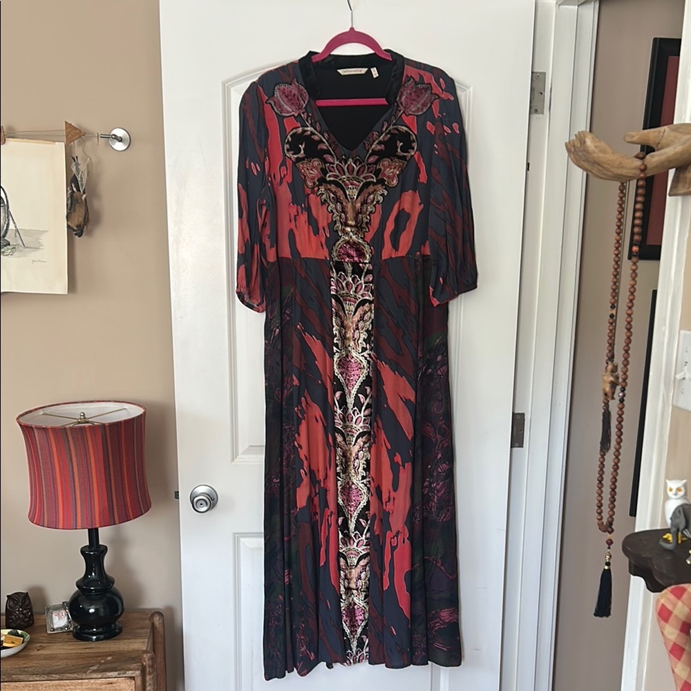 Soft Surroundings Boho Multicolored 3/4 Sleeve Maxi Dress